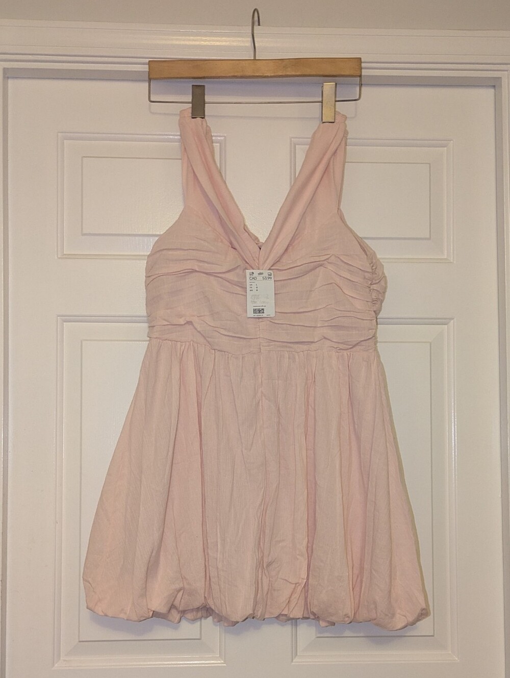 BNWT H&M Divided Pink Sleeveless V-Neck Halter Bubble Hem Mini Bubble Dress, Lg